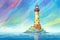 solitary lighthouse under the multicolored aurora borealis