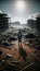 Solitary Man in War-Torn Arab City. Generative ai