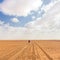 Solitary masai worrior walking along salt lake desert road in Kenya, Amboseli Natural Park, Africa