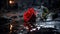 Solitary Red Rose on City Street Floor, Vibrant Petals Symbolizing Solitude and Sentiment. Broken Romance Concept. Generative Ai