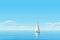 Solitary Sailboat Gliding Across Calm, Deep Blue Ocean Under Cloudless Sky