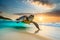 A solitary sea turtle gliding gracefully through the crystal-clear waters of a vibrant coral reef