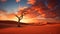 Solitary tree standing tall against a stunning backdrop of a desert landscape, AI-generated.