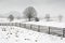 Solitary tree in winter, snowy landscape with snow and fog, foggy forest in the backgroud