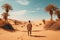 Solitary wanderer in the desert oasis