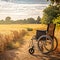 A Solitary Wheelchair in the Landscape Balancing Standstill and Hope