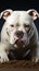 A solitary, white American Bully dog commands attention in isolation