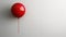 Solitude in Flight: A Single Red Balloon Drifts Aimlessly Against a Blank Canvas