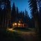 Solitude in the Forest cabin in the dark woods at