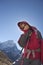 Solitude lady trekking in Himalayas region