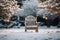 Solitude in a winter garden, a wooden chair amid blurred surroundings