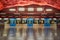 Solna centrum Stockholm metro station with train on platform.