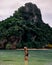 Solo Female Traveler in Tropical Waters at Phang Nga Bay Thailand