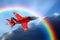 Solo flight red arrows display stunt plane aeroplane jet sky rainbow clouds leader team stuntman stunts stunt aeronautics