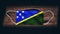 Solomon Islands National Flag at medical, surgical, protection mask on black wooden background. Coronavirus Covidâ€“19, Prevent