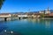 Solothurn cityscape with the Aare river, Kreuzackerbruecke bridg