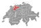 Solothurn red highlighted in map of Switzerland