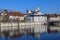 Solothurn, Switzerland, 15. January 2022: View along the Aare River to the City of Solothurn, Switzerland.