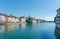 Solothurn, SO / Switzerland - 2 June 2019: city of Solothurn with the river Aare panorama cityscape view of the old town