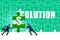 Solution concept with businessman solving jigsaw puzzle