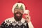 Solution concept. Santa is coming. Santa man wear christmas tree party glasses. Inspired face. Happy bearded man with