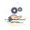 solution, hand, idea, gear, services Flat Color Icon Vector