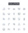 Solution line icons collection. Answer, Fix, Resolve, Cure, Remedy, Key, Way out vector and linear illustration