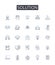 Solution line icons collection. Answer, Fix, Resolve, Cure, Remedy, Key, Way out vector and linear illustration