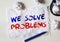 We solve problems inscription on crumpled paper
