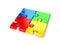 Solved puzzle from blue, red, green and yellow pie