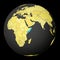 Somalia on dark globe with yellow world map.