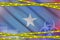 Somalia flag and Covid-19 quarantine yellow tape. Coronavirus or 2019-nCov virus concept