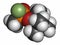 Soman nerve agent molecule (chemical weapon). 3D rendering. Atoms are represented as spheres with conventional color coding: