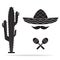 Sombrero cactus, maracas and hat icon, Mexican style