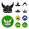Sombrero, hat with ear-flaps, helmet of the viking.Hats set collection icons in black, flat style vector symbol stock