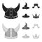 Sombrero, hat with ear-flaps, helmet of the viking.Hats set collection icons in black,monochrom style vector symbol