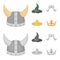 Sombrero, hat with ear-flaps, helmet of the viking.Hats set collection icons in cartoon,monochrome style vector symbol