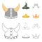 Sombrero, hat with ear-flaps, helmet of the viking.Hats set collection icons in cartoon,outline style vector symbol