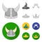 Sombrero, hat with ear-flaps, helmet of the viking.Hats set collection icons in monochrome,flat style vector symbol