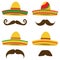 Sombrero, Mexican Sobrero set with a mustache. Mexican headdress.