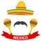 Sombrero, whiskers and maracas. Mexican set, Mexican clothes.
