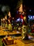 Some Brahman priest wearing red and yellow dress doing traditional ganga aarti at dasaswamedh ghat, Varanasi, Uttar Pradesh, India