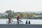 Some children ride a bike in Portugal