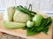 some food ingredients on a cutting board ready to be cooked