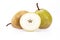 Some fresh pears on white background, close up