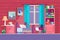 Some Kid Bedroom. Illustration of a cartoon children bedroom with boy or girl lifestyle elements, toys, bed, books, desk