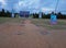 Some old unused cycle tyres being used for social distancing circles at a field in India.