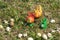 Some painted Easter eggs on the lawn