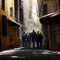 Some people walking through a narrow road in Italy