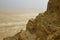 Some of the reconstructed ruins of the ancient Jewish clifftop fortress of Masada in Southern Israel. Everything below the marked